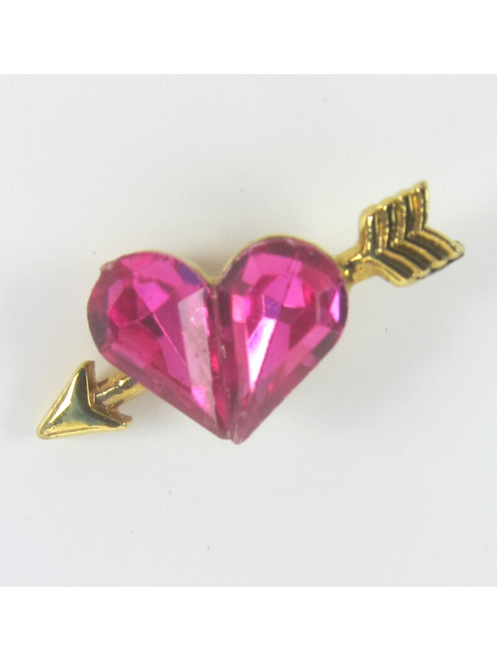 Vintage Fuchsia Pink Heart Gem Gold Tone Arrow Pin Brooch Avon Lapel Hat Pin